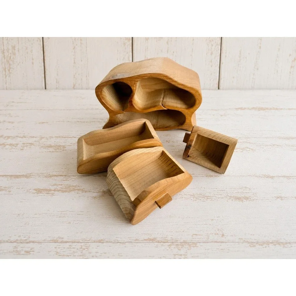 Vintage Tsunami Wooden Bandsaw Jewelry Box Wave Design Handmade Artisan 9